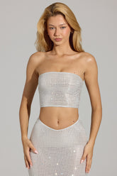 Embellished Strap-Back Bandeau Top in White