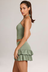 Modal Ruffle Mid-Rise Mini Skort in Sage Green