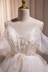 Off the Shoulder White Pearls A-line Short Dress