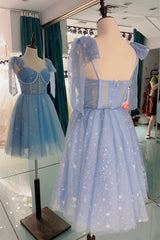 Blue Starry Corset Midi Dress with Buttons