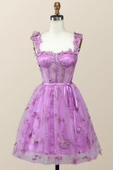 Lilac Butterfly Tulle A-line Short Homecoming Dress