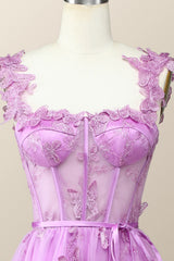 Lilac Butterfly Tulle A-line Midi Homecoming Dress
