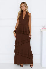 Power Glow Halter Maxi Dress Brown