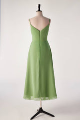 Matcha Green Straps Tea Length Bridesmaid Dress