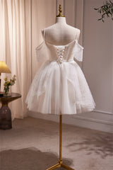 Off the Shoulder White Pearls A-line Short Dress