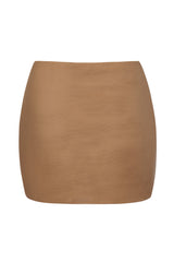 Soft Mesh Low-Rise Micro Mini Slip Skirt in Almond