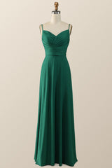 Simply Green Pleated Satin Long Bridesmaid Dress