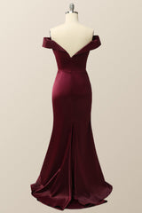 Off the Shoulder Burgundy Mermaid Evening Dress
