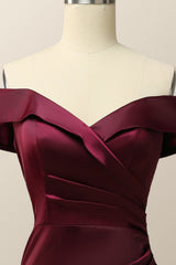 Off the Shoulder Burgundy Mermaid Evening Dress