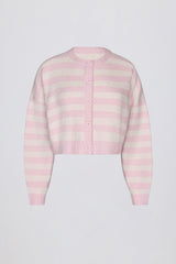 Soft Knit Stripe Cropped Cardigan in Pink Stripe