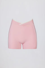 Soft Active Wrapover Contrast Mini Shorts in Powder Pink
