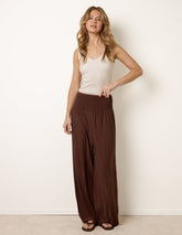 Shirred Waist Pleated Wide Leg Trousers