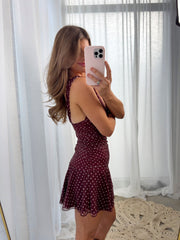 Sasha Fitted Polka Dot Mini Dress - Burgundy / White