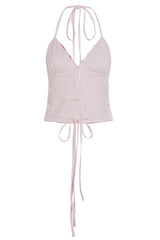 Pink Beaded V Neck Fitted Top