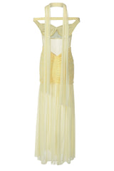 Off the Shoulder Yellow Sheer Mesh Long Dress