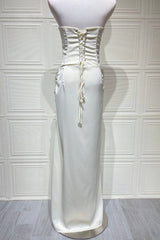 Off-white Satin Twist Fitted Slit Dress