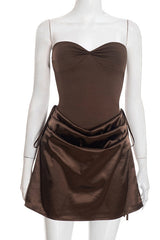 Brown Sweetheart Draped Short Dress