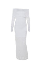 Long Sleeves White Lace Crepe Mermaid Dress