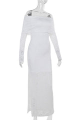 Long Sleeves White Lace Crepe Mermaid Dress