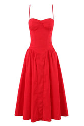 Red Spaghetti Strap Ruched Long Party Dress