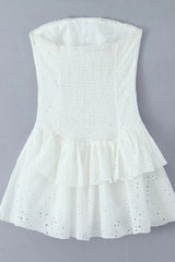 Black Strapless Lace Ruffle Short Dress