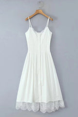 Black Straps Lace Stripe Button Long Party Dress