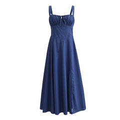 Pink Ruched Neck Bow Long Party Dress