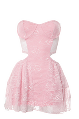 Pink Lace Strapless Cutouts Short Dress