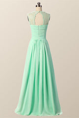 Mint Green Pleated Chiffon Long Bridesmaid Dress