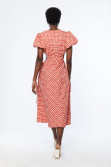 PLAID PUFF SLEEVE DRESS WITH CUTOUTS