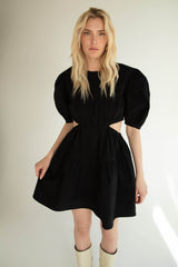 PUFF SLEEVE MINI DRESS WITH CUTOUTS