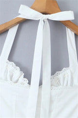 Halter White Tie Front Summer Dress