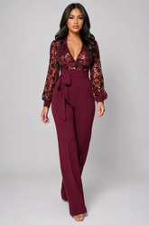 Eve Wine Red Sequin Jumpsuit