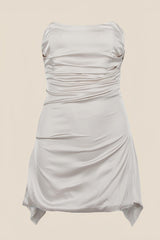 Strapless Grey Ruched Short Homecoming Dress