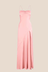 Spaghetti Straps Pink Long Dress with Slit