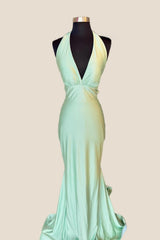 Halter Sage Fitted Long Formal Dress