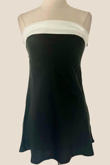 Strapless Black and White Contrast Strapless Mini Dress