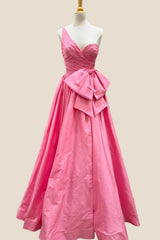 One Shoulder Pink Ruched A-line Formal Dress