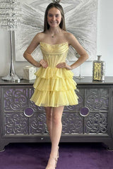 Navy Blue Beaded Short Ruffle A-line Dress