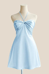 Halter Pink Back Tie A-line Short Dress