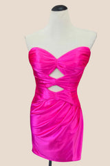 Strapless Green Pleated Short Dress with Keyhole