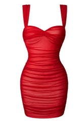 Black and Red Ruched Tight Dress