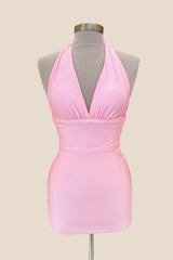 Pink Halter Tight Short Dress