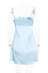 Blue Straps Satin Short Dress