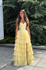 Light Blue Corset Chiffon Tiered Formal Gown