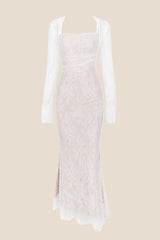 Straps Ivory Lace Fitted Party Dress