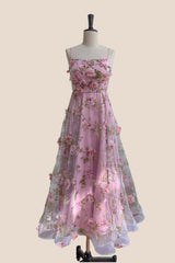 Blue 3D Floral A-line Long Dress