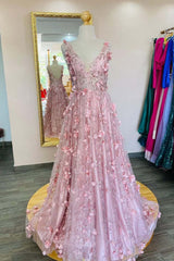 Pink 3D Floral A-line Long Princess Dress
