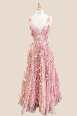 Pink 3D Floral A-line Long Princess Dress