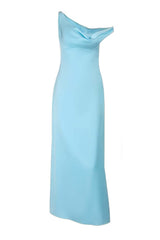 One Shoulder Fuchsia Satin Fitted Long Maxi Dress